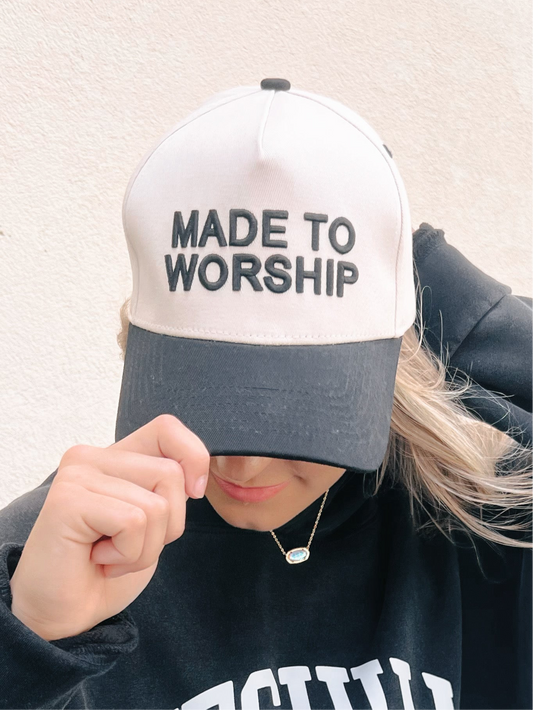 Black/Cream Embroidered Made to Worship Hat